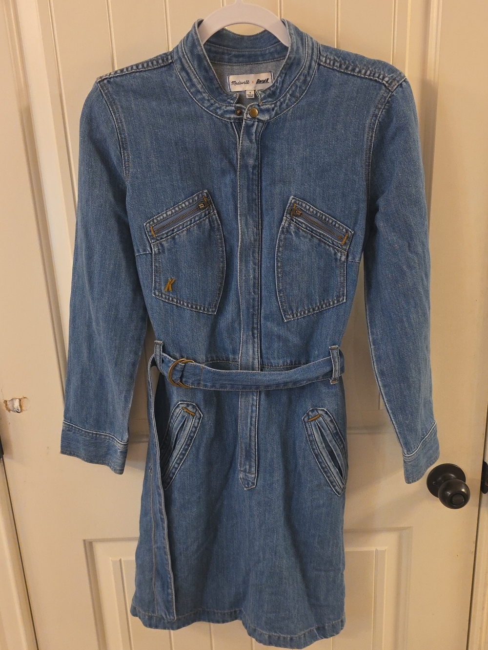 Madewell Medium Blue Denim Belted Jacket-Dress